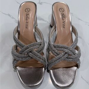Bella Vita Carmen Metallic Silver Heeled Sandals